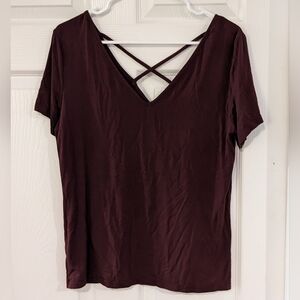 Burgundy V-Neck Top w/ Strap Details - Size Large